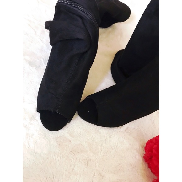Black over the knee thigh high open toe boots - Picture 5 of 7